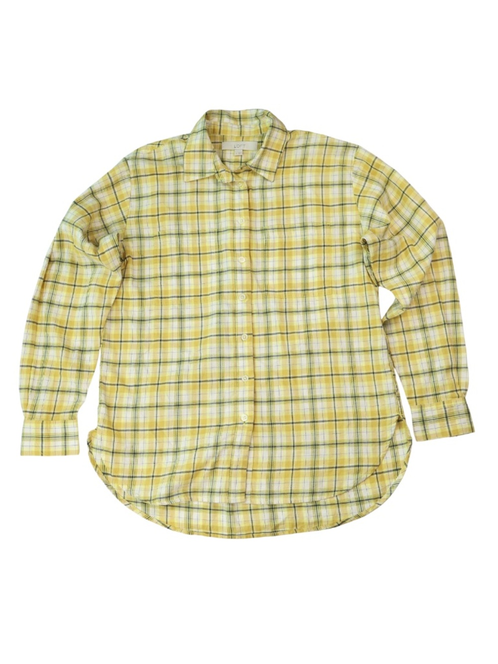 LOFT Yellow Plaid Button Down Shirt Small
